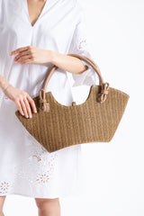 Woven Straw Tote Bag - Brown