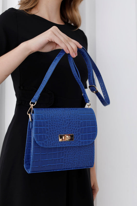 Croc Pu Leather Crossbody Bag - Blue
