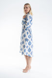 Women’s Linen Blend Ornamental Print Midi Shirt Dress