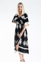 Womens Viscose  Printed Ornamental Floral Midi Dress