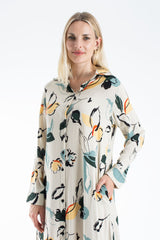 Womens Viscose Abstract Floral Maxi Shirt Dress