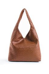 Woven Leather Slouchy Tote Bag with Matching Zipper Pouch 2PCS Set - Tan