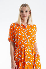 Womens Abstract Print Midi Shirt Dress