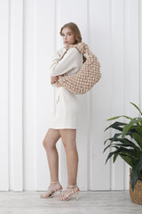 Puffy Quilted Lightweight Large Shoulder Bag - Beige