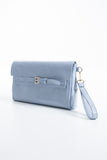 Crinkle Patent Flap Closure Wristlet & Clutc&Crossbody  3-in-1 Handbag - Blue
