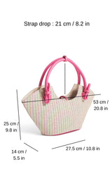 Woven Straw Tote Bag - Pink