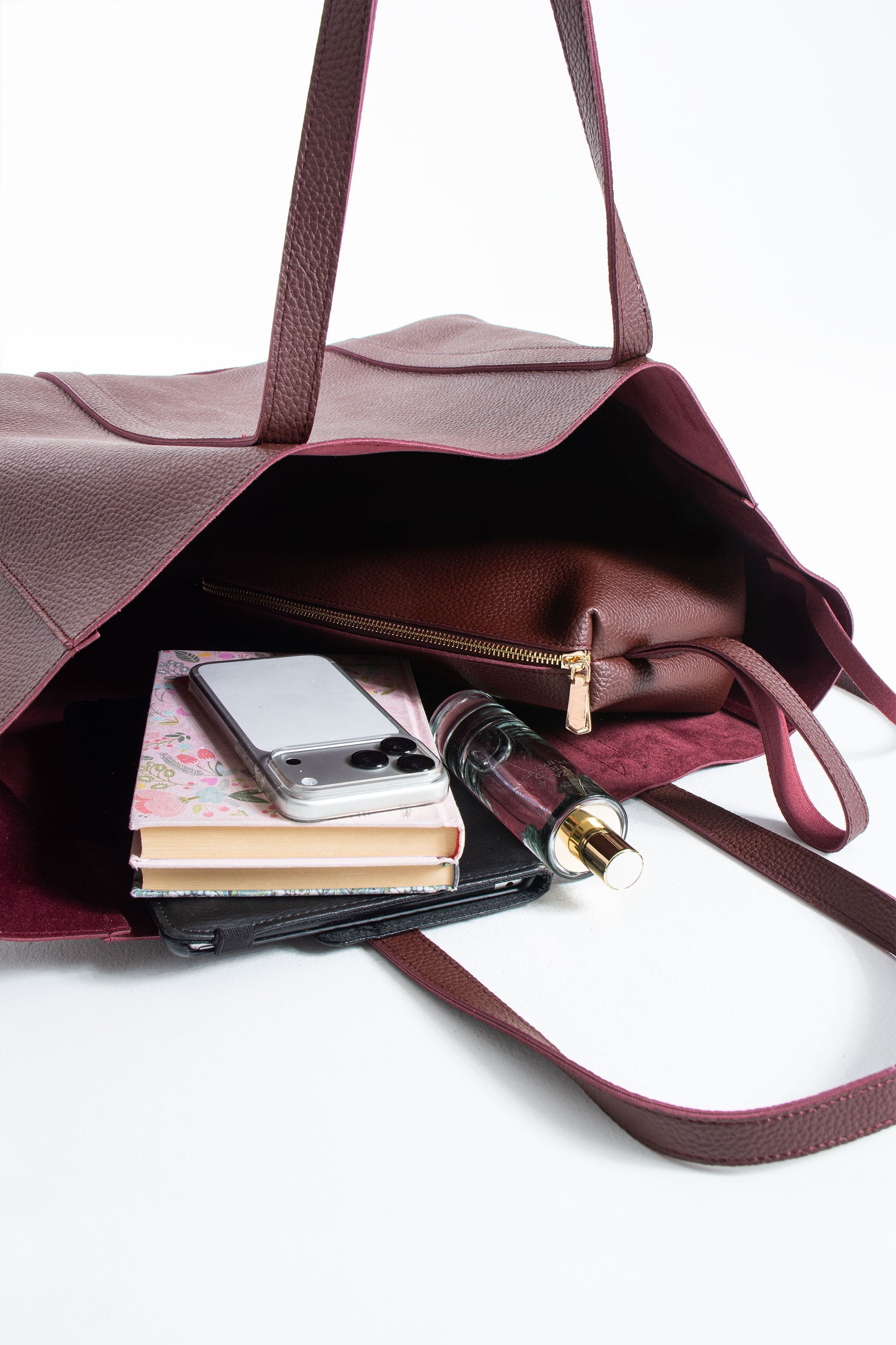 Pu Leather Weekend Bag - 2 Pcs Set - Burgundy