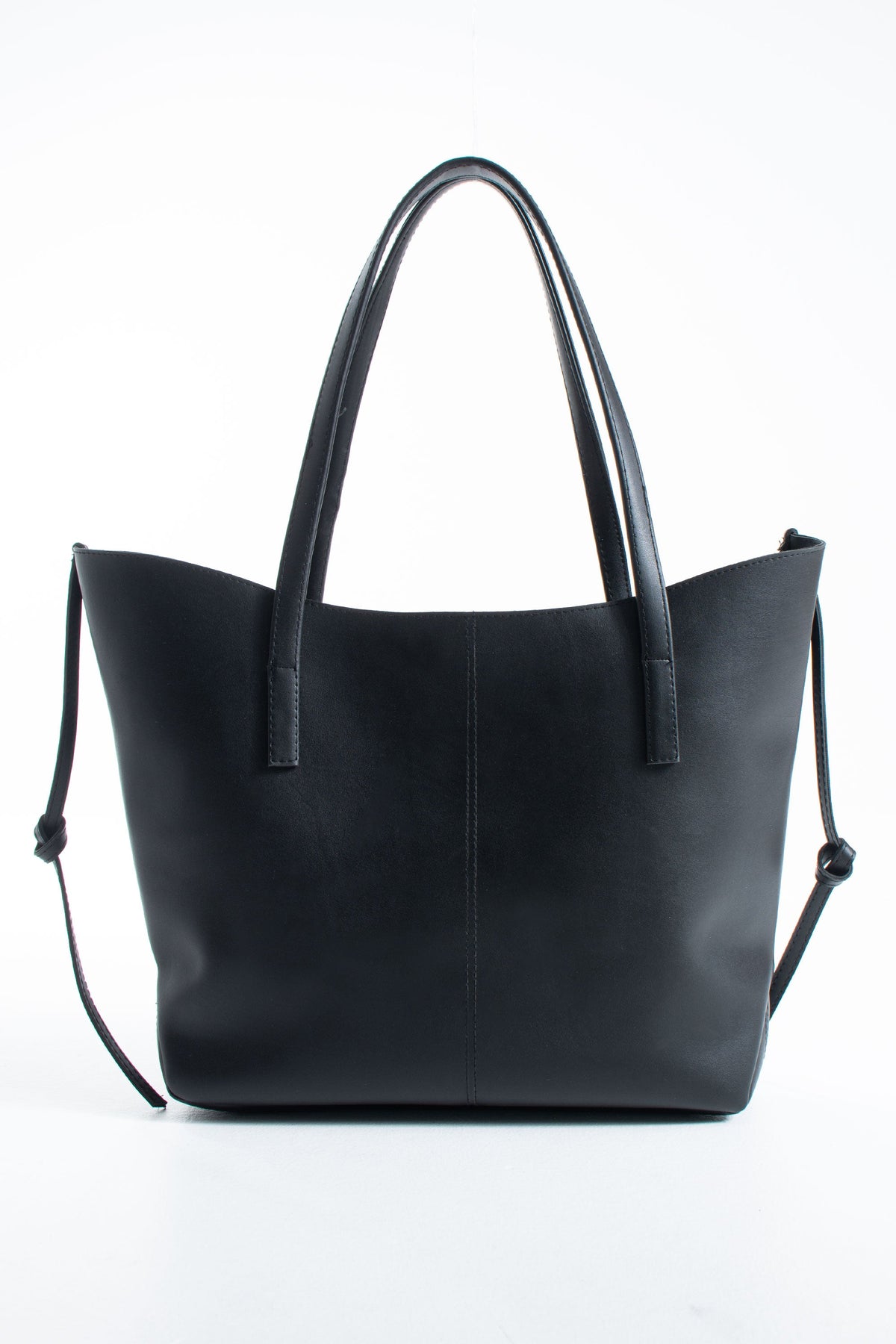 Pu Leather Large Tote Bag with Matching Zipper Pouch  2PCS Set - Black