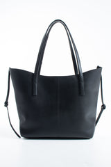Pu Leather Large Tote Bag with Matching Zipper Pouch  2PCS Set - Black