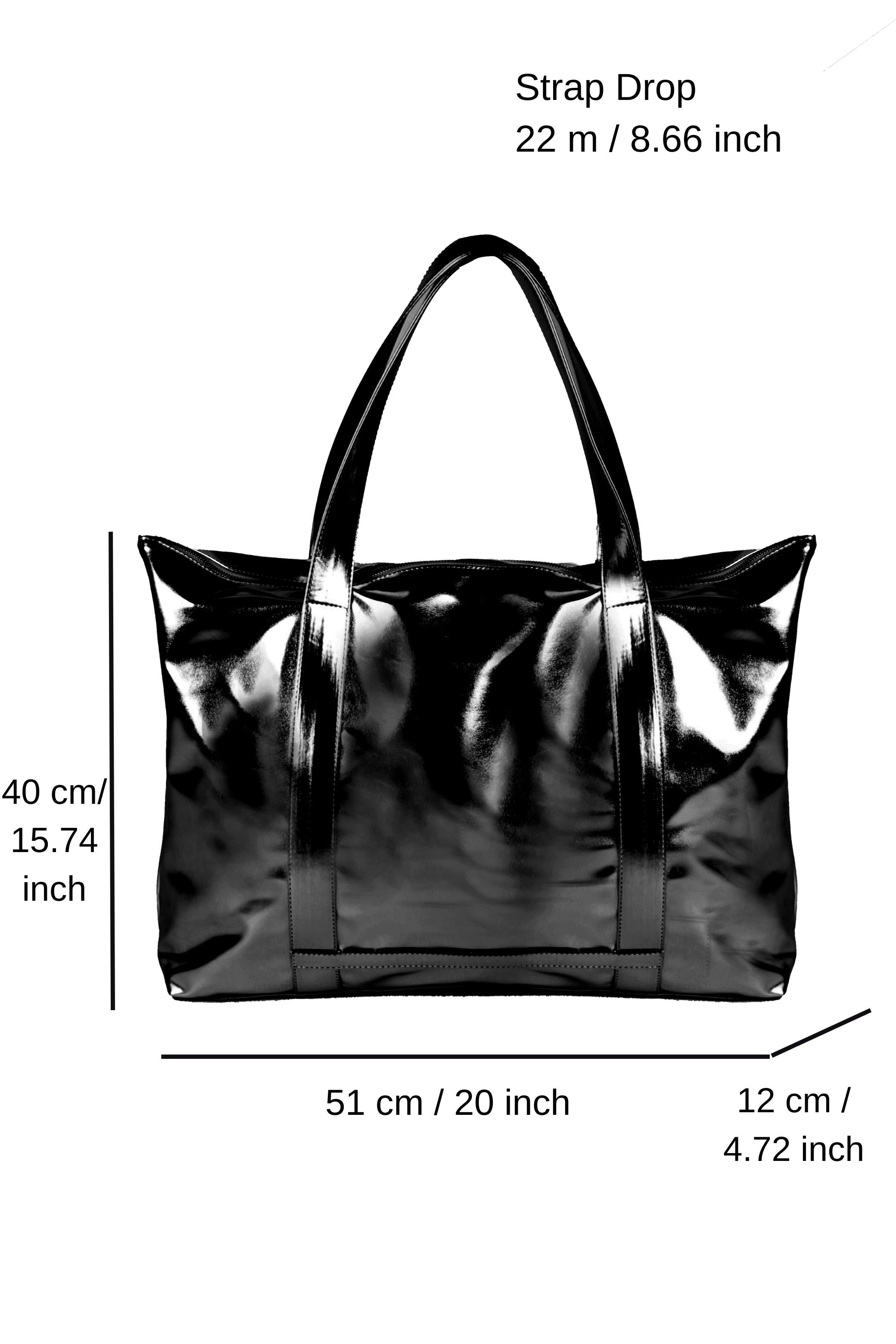 Metallic Finish Pu Leather Weekend Bag - Black