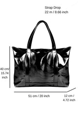 Metallic Finish Pu Leather Weekend Bag - Black