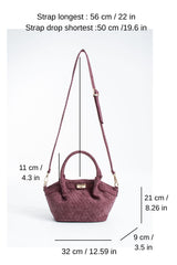 Woven Suede Top Handle Crossbody Bag with Twist Lock Detail - Burgundy