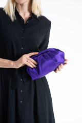 Satin Pouch Bag With Detachable Crossbody Strap - Purple