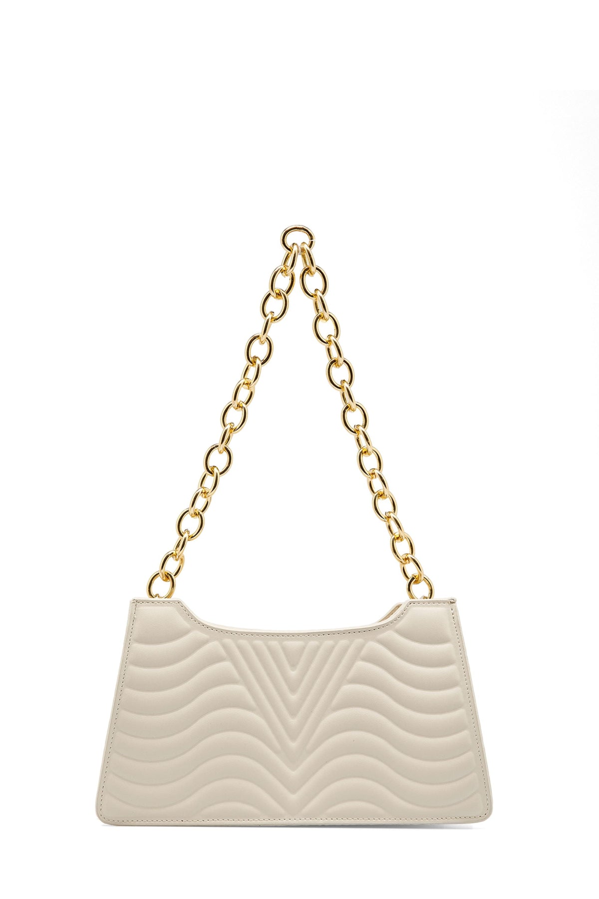 Embossed Pu Leather Chunky Chain Shoulder Bag - Cream