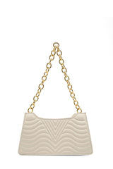 Embossed Pu Leather Chunky Chain Shoulder Bag - Cream