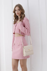 Croc Pu Leather Crossbody Bag - Cream