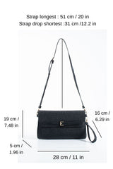 Woven Pu Leather Flap Closure Wristlet & Clutch&Crossbody  3-in-1 - Black