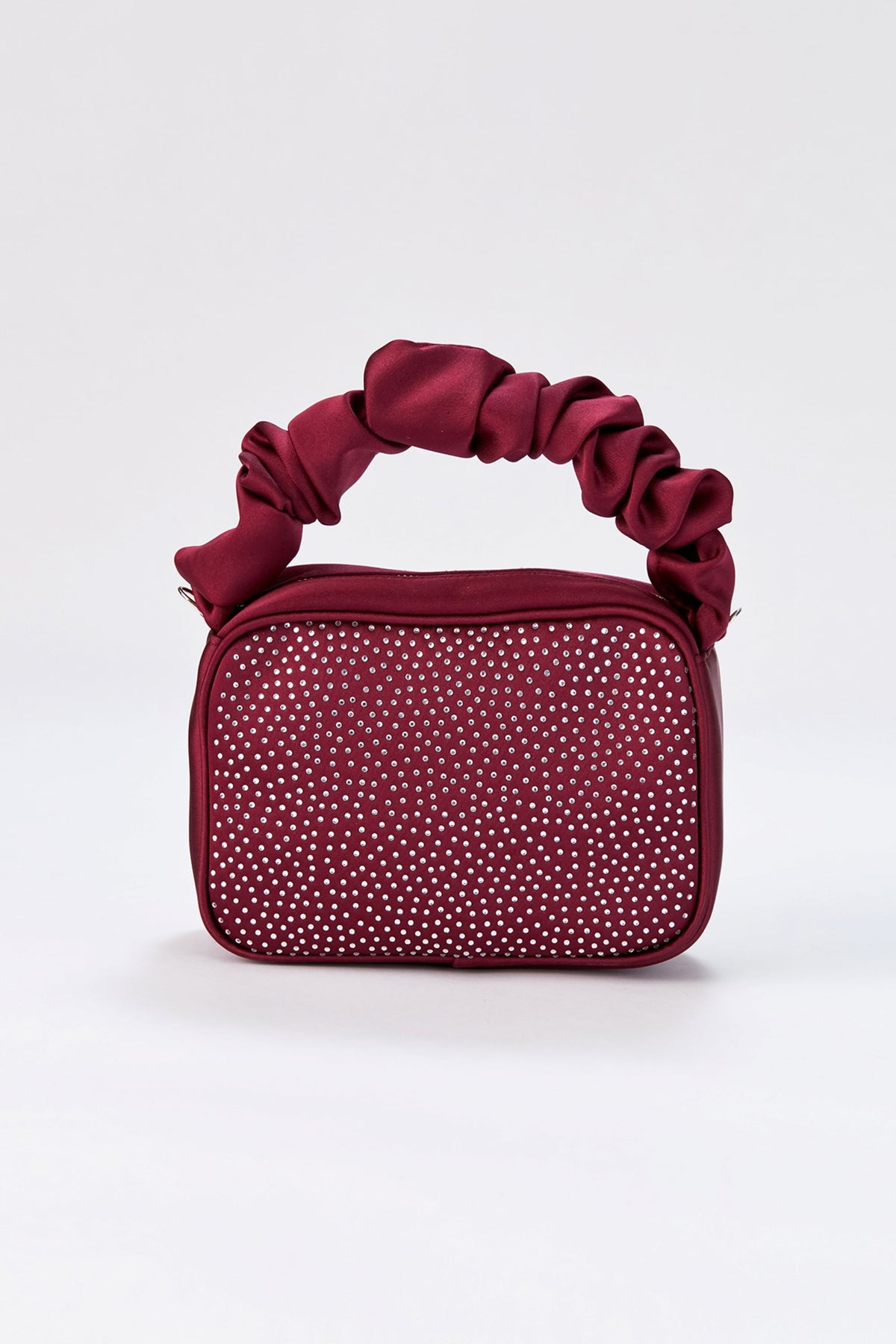 Diamente Evening Bag With Detachable Crossbody Strap - Burgundy