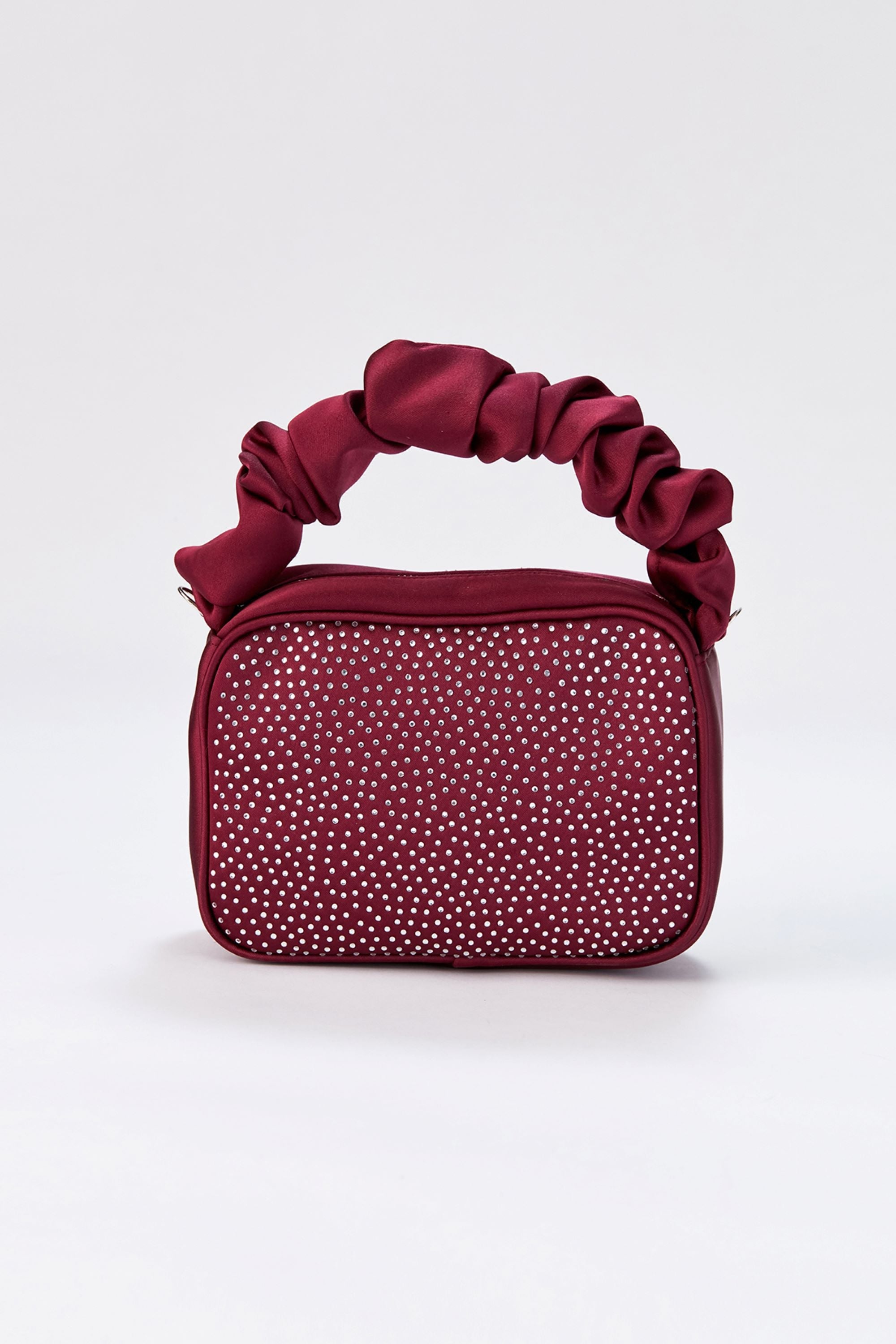 Diamente Evening Bag With Detachable Crossbody Strap - Burgundy