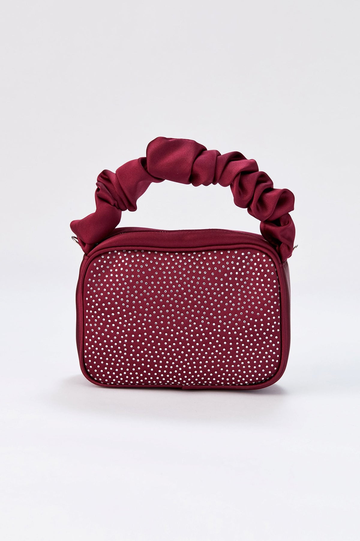 Diamente Evening Bag With Detachable Crossbody Strap - Burgundy