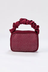Diamente Evening Bag With Detachable Crossbody Strap - Burgundy