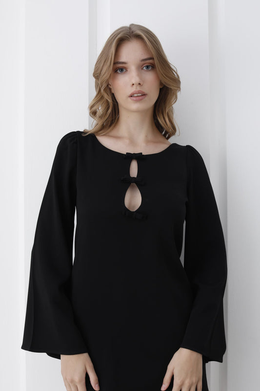 Womens Viscose Bow Detail Mini Dress
