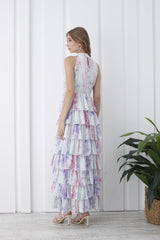 Womens Floral Tiered Maxi Dress