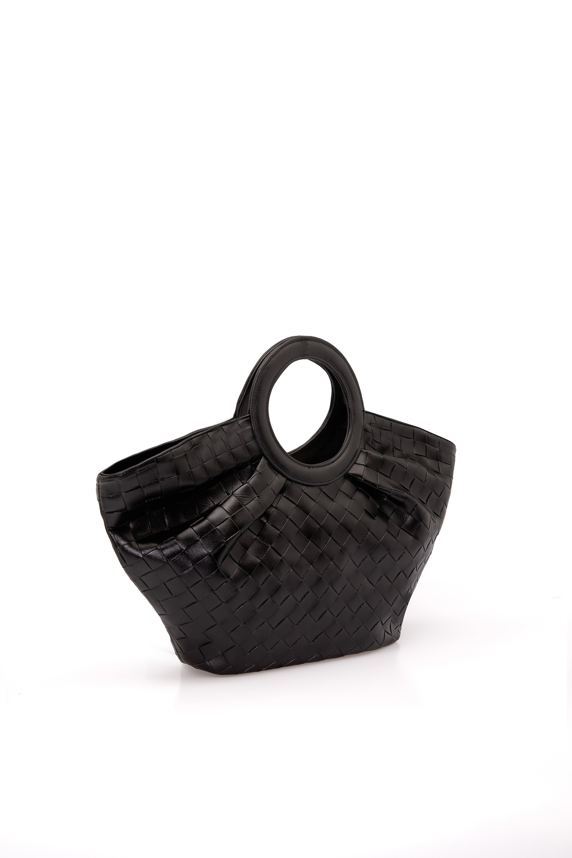 Textured Pu Leather Top Handle Tote Bag - Black