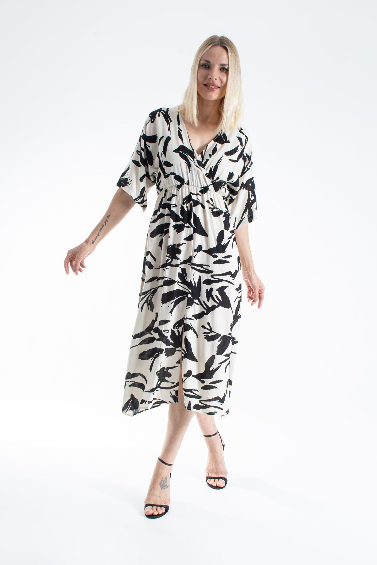 Womens Printed Ornamental Floral Midi Dress