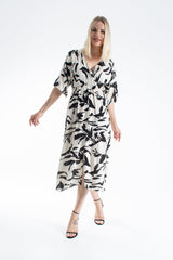 Womens Printed Ornamental Floral Midi Dress