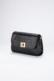 Croc Pu Leather Detachable Strap Crossbody Bag - Black