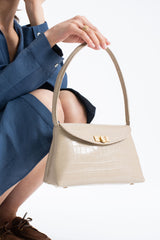 Croc Pu Flap Shoulder Bag - Beige