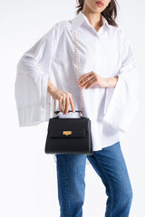 Pu Leather Top Handle Satchel Crossbody Bag - Black