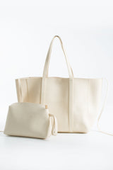 Pu Leather Weekend Bag – 2 Pcs Set - Cream
