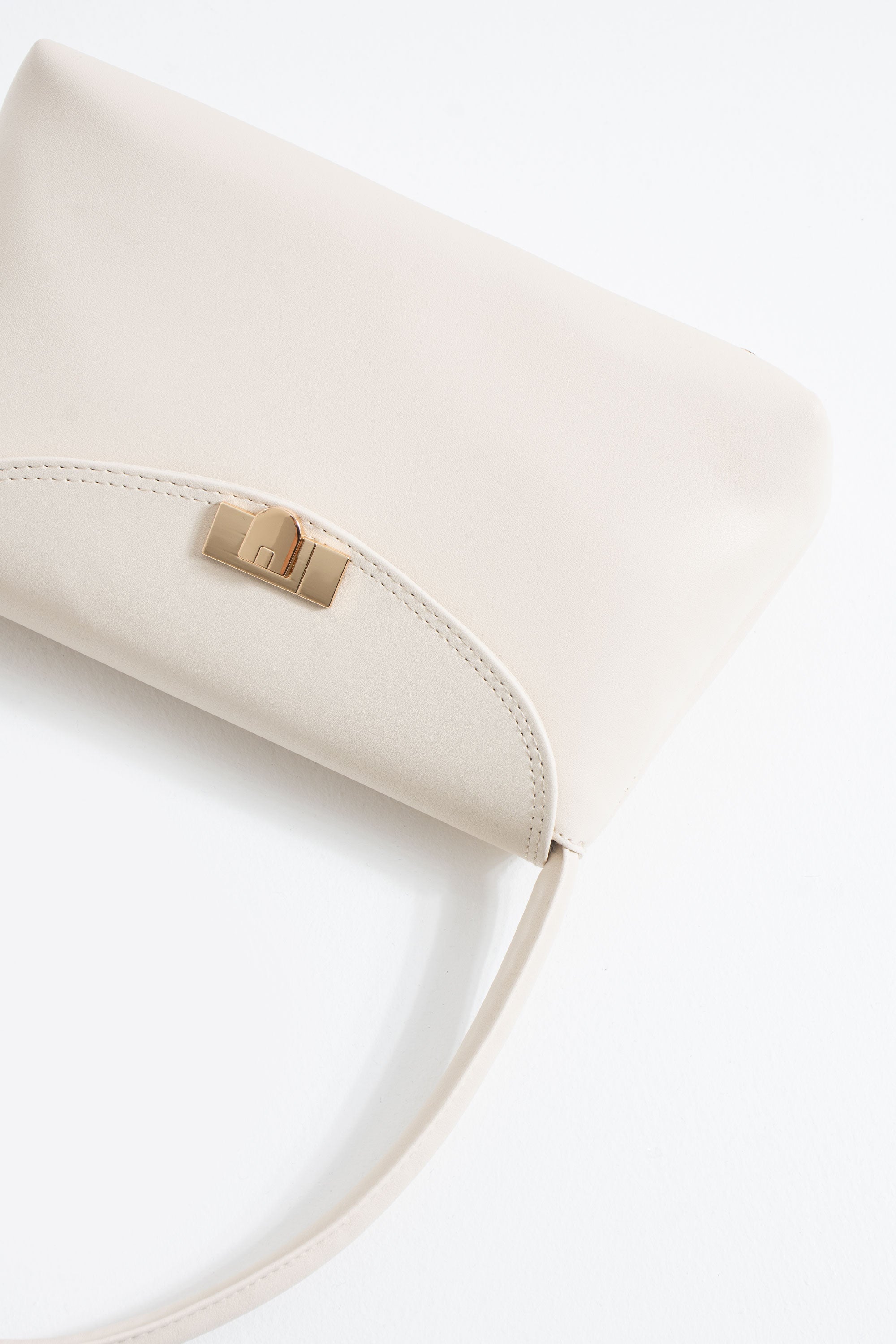 Pu Leather Flap Shoulder Bag - Cream
