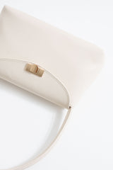 Pu Leather Flap Shoulder Bag - Cream