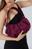 Pleated Satin Shoulder Bag - Burgundy