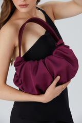 Pleated Satin Shoulder Bag - Burgundy