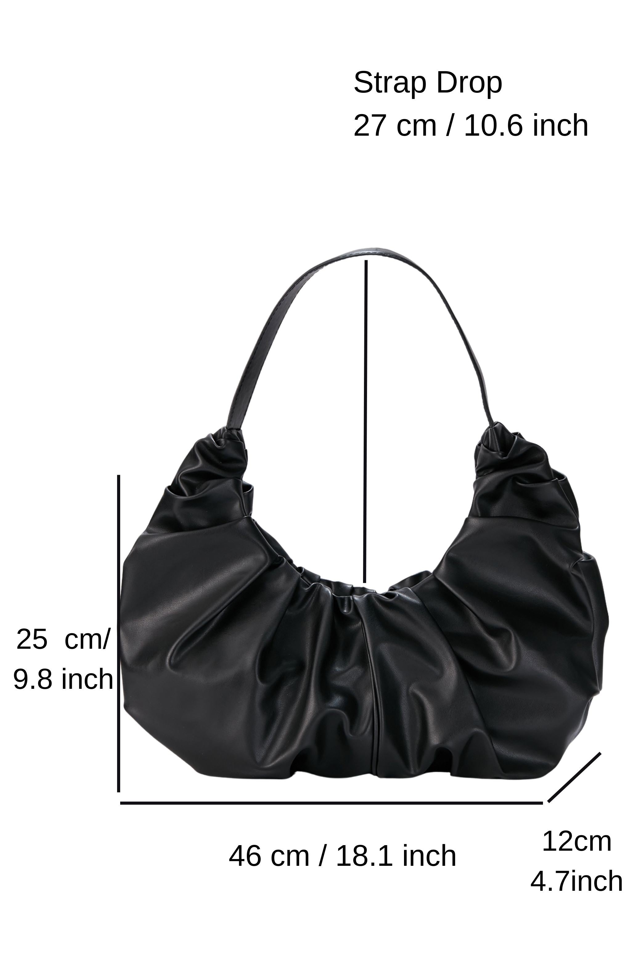 Pu Leather Pleated Shoulder Bag - Black