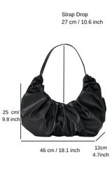 Pu Leather Pleated Shoulder Bag - Black