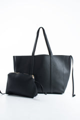 Pu Leather Weekend Bag  – 2 Pcs Set - Black