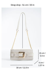 Croc PU Leather Shoulder & Clutch Bag with Large Gold Buckle - Cream