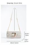 Croc PU Leather Shoulder & Clutch Bag with Large Gold Buckle - Cream