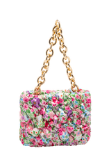 Floral Quilted Shoulder Grab  Bag with Gold Chain Strap - Multi