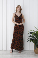 Abstract Rose Print Maxi Dress - Brown