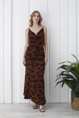 Abstract Rose Print Maxi Dress - Brown