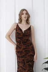 Abstract Rose Print Maxi Dress - Brown