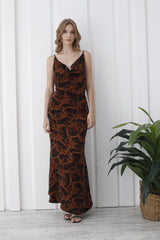 Abstract Rose Print Maxi Dress - Brown