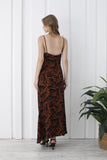 Abstract Rose Print Maxi Dress - Brown
