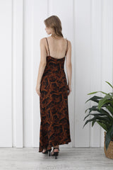 Abstract Rose Print Maxi Dress - Brown
